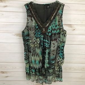 New Directions Sleeveless Blouse Beaded Sequins XL